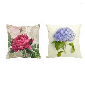 Pillow 2 Pcs Vintage Floral/Flower Flax Decorative Throw Case Cover Home Sofa Pansy & Rose Flower