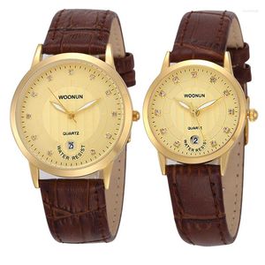 Wristwatches Top Luxury Lovers Watches WOONUN Leather Strap Rhinestone Set Fashion Quartz Couple For Drop