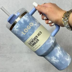 40 OZ H2.0 Tye Dye Tazze Bicchieri Bicchieri in acciaio inossidabile Isolamento termico 40 Oz 2a generazione con manico Coperchio e cannuccia Auto di grande capacità 1 PC DHL 1115