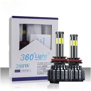 Hid-Xenon-Kits Auto-LED-Scheinwerfer 6 Seiten Licht 360 Grad Glühen Scheinwerfer Weiß Hellblau Gelbe Lichter BDS H1 H3 H7 H11 H9 H27 Supe Dhqkc