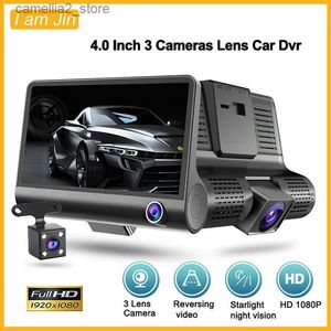 CAR DVR Dash Cam för bilkamera 1080p HD Dashcam 24 timmar Parkeringsmonitor DVR Para Coche Front och bak 3 DVRS Kamera Samochodowa Rejestrator Q231115