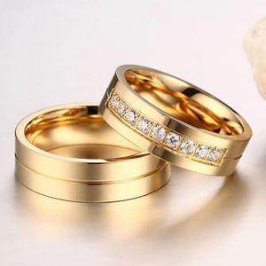 Band Rings Fashion Women Men Couples AAA CZ Stainless Steel 18K Gold Plated Cubic Zirconia Wedding Band Ring 1pc 231114