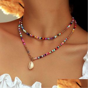 Chokers Einfache Colorf Seed Bead Shell Choker Halskette für Frauen Statement Kragen Schlüsselbein Kette Weibliche Boho Schmuck Drop Lieferung Jewe Dhlda