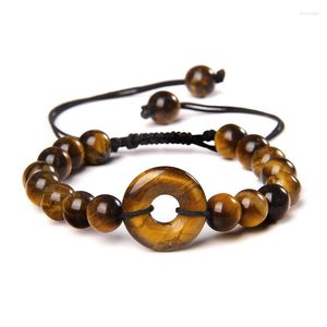 Strand Natural Tiger Eye Stone Armband 8mm Round Agates Pärlor flätade justerbara Buddha Energy Jewelry for Women Men gåvor