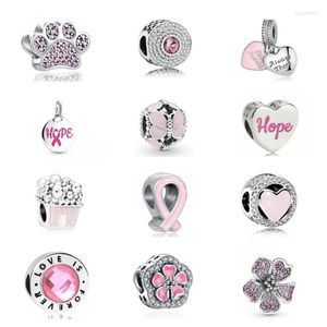 Pedras de pedras soltas 2023 Pink Friend Ribbon Pav para fazer mulheres Berloque Fit Charms Original 925 Acessórios de pulseira de prata esterlina