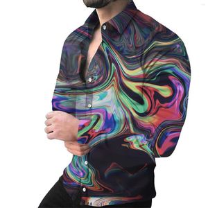 Men's T Shirts Fashion Men Single Breasted Shirt Casual Three-Color Print Long Sleeve Tops Men's Clothing Hawaii Party Cardigan