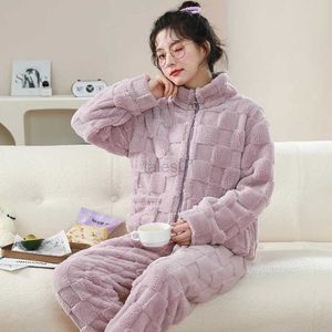 Pigiama di flanella da donna Set da notte per donna Cerniera Indumenti da notte Autunno Inverno Corallo in pile Abiti da casa Abbigliamento da casa femminile Pigiama Abito caldo zln231115