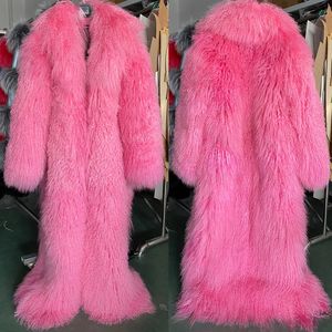 Women's Fur Faux YOLOAgain 135145cm Floor Length Mongolia Sheep Coat Women Winter Warm Party Long Ladies Overcoat 231114