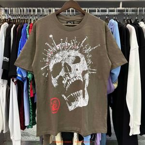 Tasarımcı Moda Giyim Tshirt Lüks Erkek Gündelik Tees Modaya Marka Hellstar Kafatası Gül Baskı Çift İplik Saf Pamuk Kısa Kişili T-Shirt Erkek Kadın