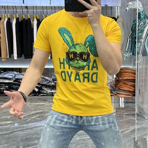 Homens camisetas de manga curta marca de moda masculina camisetas verão novo slim fit casual em torno do pescoço tops coelho quente diamante mercerizado algodão pesado artesanato roupas masculinas