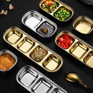 Plates 304 Stainless Steel Kitchen Sushi Vinegar Soy Sauce Plate Gold Silver Divided Small Seasoning Dish