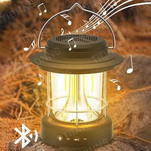 Camping-Laterne, tragbare LED-Camping-Laterne mit Bluetooth-Lautsprecher, Retro-Lichter, wiederaufladbar, stufenlose Dimmung, Outdoor-Reisezelt-Lichter, Q231116