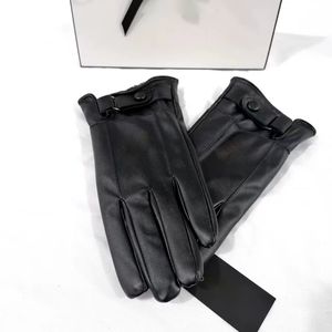 Womens Leather Gloves Designer Gloves Five Fingers Warm Winter Gloves for Women Black Autumn and Winter Fleece Outdoor Leather Gloves Black Gloves