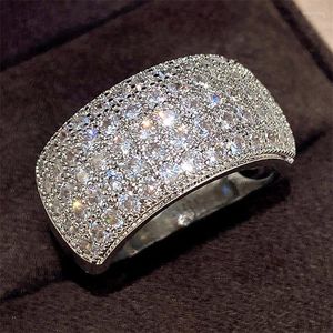 Klusterringar utsökt kvinnlig 925 sterling silver super glänsande halv cirkel zirkonfinger för kvinnor lovar kärlek bröllop smycken