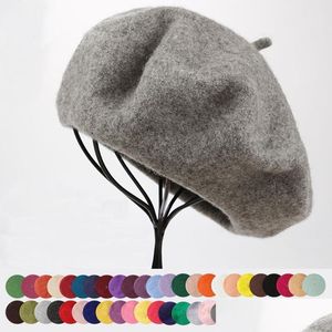 Basker kvinnor flickor vinter enkel varm ull fransk konstnär beanie hatt kep