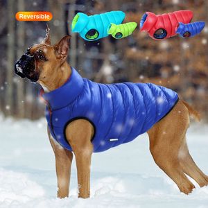 Hundkläder varma vinter hundkläder väst reversibel hundar jacka kappa 3 lager tjockt husdjurskläder vattentät outfit för små stora hundar 231114