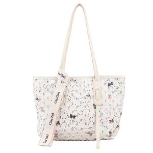 New simple denim embroidered butterfly pattern fashion bag Large capacity Tote women's shoulder
