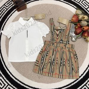 kids designer clothing sets brand girls shirts with strappy dress two pieces sets high end cotton t-shirts with plaid skirts 2023ss summer children dresses sets