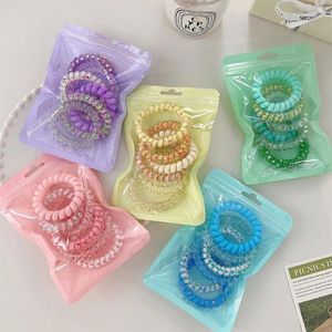 Hair Clips 6Pcs/set Candy Color Rope Girl Summer Telephone Wire Elastic Band Frosted Spiral Cord Rubber Tie Stretch Headband