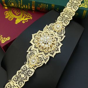 Bälten Sunspicems Gold Color Marockan Caftan Belt for Women Dress Midje kedjebältet Arabiska brudbröllopsmycken Robe Sash Body Chain 231115