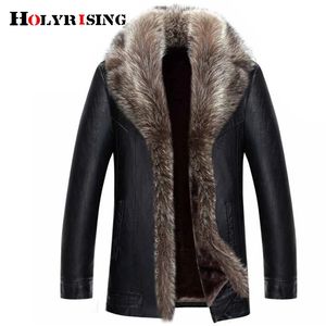 Мужские куртки M-5XL Holyrising с воротником из натурального меха енота, мужские куртки из искусственной кожи, зимнее утепленное пальто jaqueta de couro chaqueta, мужская искусственная кожа 231115
