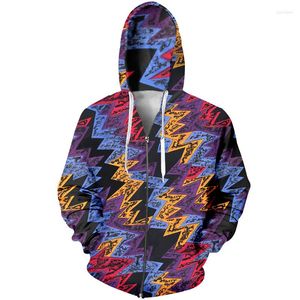 Men's Hoodies Casual Men's Clothing Zipper Hoodie Hip Hop 3D Sweatshirt Men Tracksuit Flash Electric Wavy Design 6XL Zip