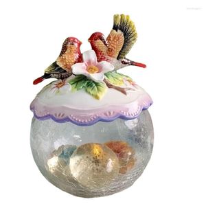 Bottiglie di stoccaggio Ceramica Redbird Legno Gou Fiore Barattoli di vetro e coperchi Cookie Jar Candy Organizer Ornamenti per la decorazione della casa