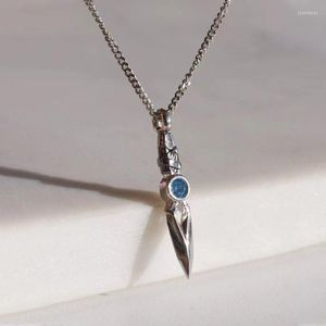 Chains Petite Blue Zircon Mini Throwing Knife Pendant Necklace