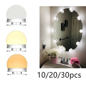 Kompakta speglar Professional 10/20/30 st avtagbara glödlampor Tre färger LED Makeup Mirror Light Cosmetic Mirror toalettbord Venity Lights 20#1 231109