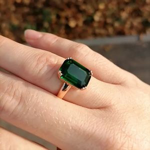 Solitaire Ring Double Fair Octagon Cut Green Crystal Rose Rose Gold Fashion Big Red Rhinestone Party Women's Wedding Jewelry DFR700 231115