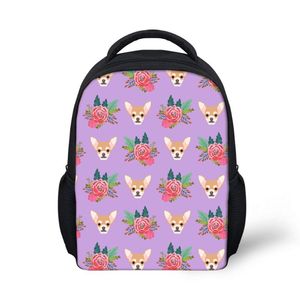 Torby szkolne Dostosowany plecak w przedszkolu dla dzieci Chihuahua Floral Printing Satchel Dziewczyny