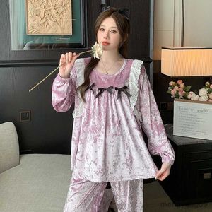 home clothing Purple Princess Women Pajama Sets Gold Velvet Plus Size Home Clothing Sleepwear Pyjama R231115