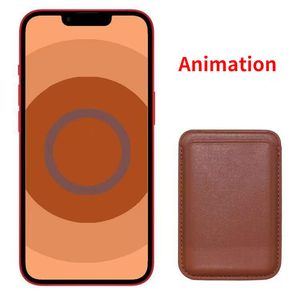 För Magsafe Magnetic Luxury Leather Card Holder Wallet Case With Animation för iPhone 15 14 Pro Max 13 12 Telefonväska täcker mobiltelefon tillbehör