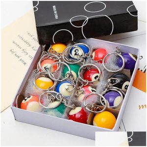 Key Rings 16Pcs/Set/Lot Mini Billiards Shaped Keyring Assorted Colorf Pool Small Ball Keychains Creative Hanging Decorations Drop Deli Dh1Ea