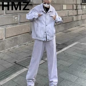 Herrenjacken HMZ Herbst Trend Männer Denim Set Anzüge Koreanischen Stil Mode Y2K Jean Jacke Hosen Anzüge Lässige Jeans Hip Hop Straße zwei Stück L231115