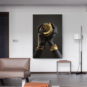 Leinwanddruck Schwarze Frauenhände und Goldschmuck Poster Afrikanische Kunst Ölgemälde An Der Wand Große Wandbilder Für Wohnzimmer