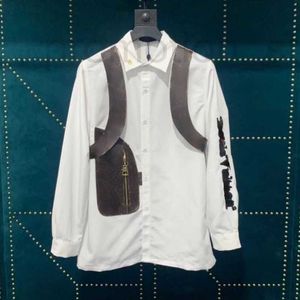 Men's Casual Shirts Designer Luxury Shirt Men Women Letter Embroidered Leather Vest Long Sleeve polo shirt Mens Thin Jacket Fashion Cardigan Coat 4VQR