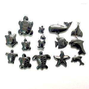 Подвесные ожерелья натуральный камень черный гематит рыба дельфин колье колье с морски
