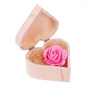 Decorative Flowers Heart Shaped Wooden Box Soap Flower Simulation Colorful Rose Small Artificial For Home Decoration Party Decor