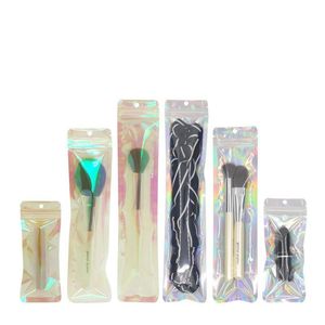 Multi-sizes Holographic Brush Packing Bags with Hanger Hole 100pcs lot Zipper Seal Packaging USB Bag Epcbu