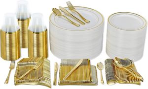 Posate usa e getta 600 pezzi Set di stoviglie in plastica dorata 100 piatti per ospiti per festa 231115