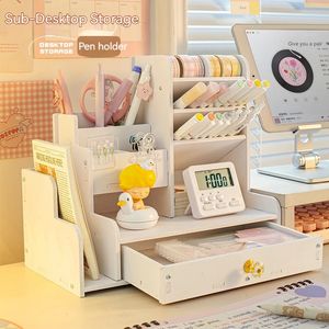 Storage Holders Racks Mark Pen Pencil Holder Wooden Desk Organizers Shelves Accessories Desktop Stationery Organizer Bookshelf Home Office Box 231114