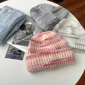 Beanie Skull Caps Soft Wool Sticked Hat For Women Warm Autumn Outdoor Winter Hats Gradient Rainbow Color's Mens Beanies 231114