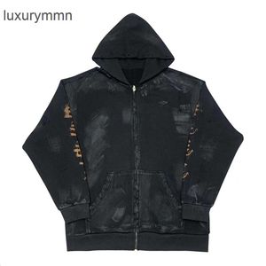 Designer hoodie balencigs mode hoodies hoody mens tröjor hög kvalitet korrekt version 23ss nya sanskrit gamla slitna lera färgade herrkvinnor zip hooded tröja p1yv