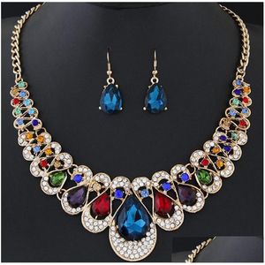 Earrings & Necklace Water Drop Necklace Earrings Sets Crystal Diamond Gold Chandelier For Women Girls Lady Fashion Wedding Accessories Dh8I0