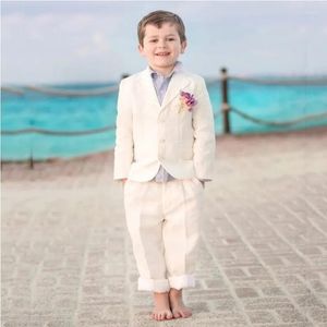 Erkekler Takımlar Yaz Plajı Keten Erkekler Düğün Çocuklar İçin Blazer Çentikli Çekiş Çocuk Damat Smokin Resmi Giyim Özel 2 Parça Ceket Pantolon