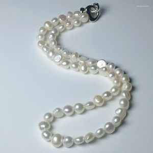 Kedjor naturliga barock pärlhalsband 7-8mm riktigt sötvatten choker halsband för kvinnor enkel stil handgjorda diy smycken