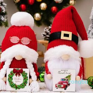 Christmas Faceless Doll Wool Ball Red Knitted Hat Gnome Doll Christmas Ornaments Year Christmas Decorations for Home