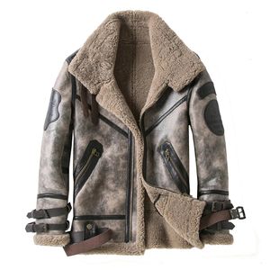 Men's Fur Faux Fashion 100 Quality Real Sheepskin Men Coat Genuine Full Pelt Sheep Shearling Male Winter Jacket Brown Outwear 231114