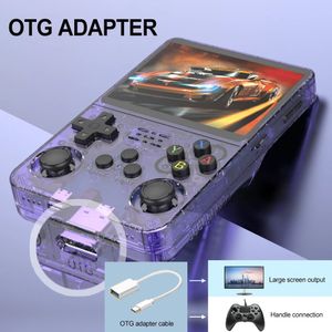 Jogadores de jogos portáteis R36S Player de vídeo de bolso portátil 64GB Jogos 3,5 polegadas IPS tela nostálgica máquina de jogo portátil 3D sistema duplo para crianças 231114